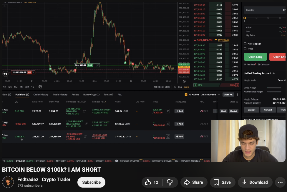 FedTradez live stream showing BTC orderflow and active chat