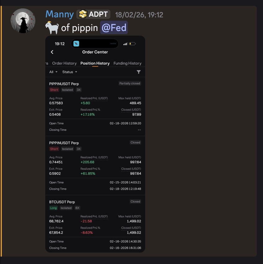 PIPPIN trades position history